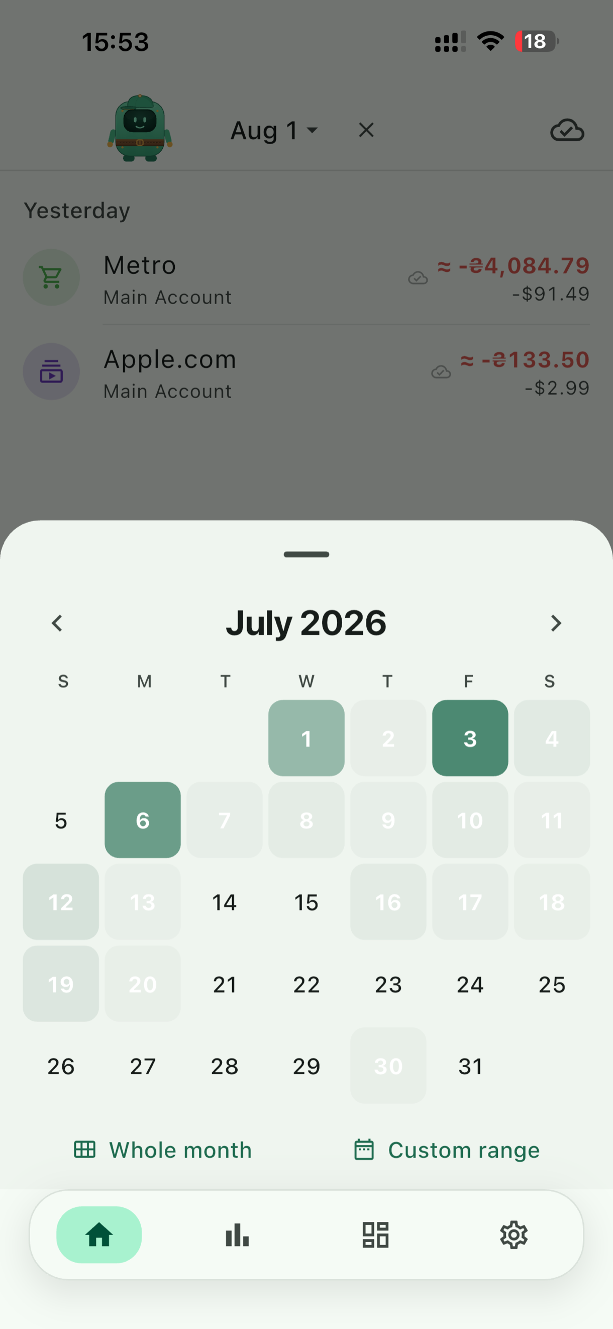 Spending calendar heatmap