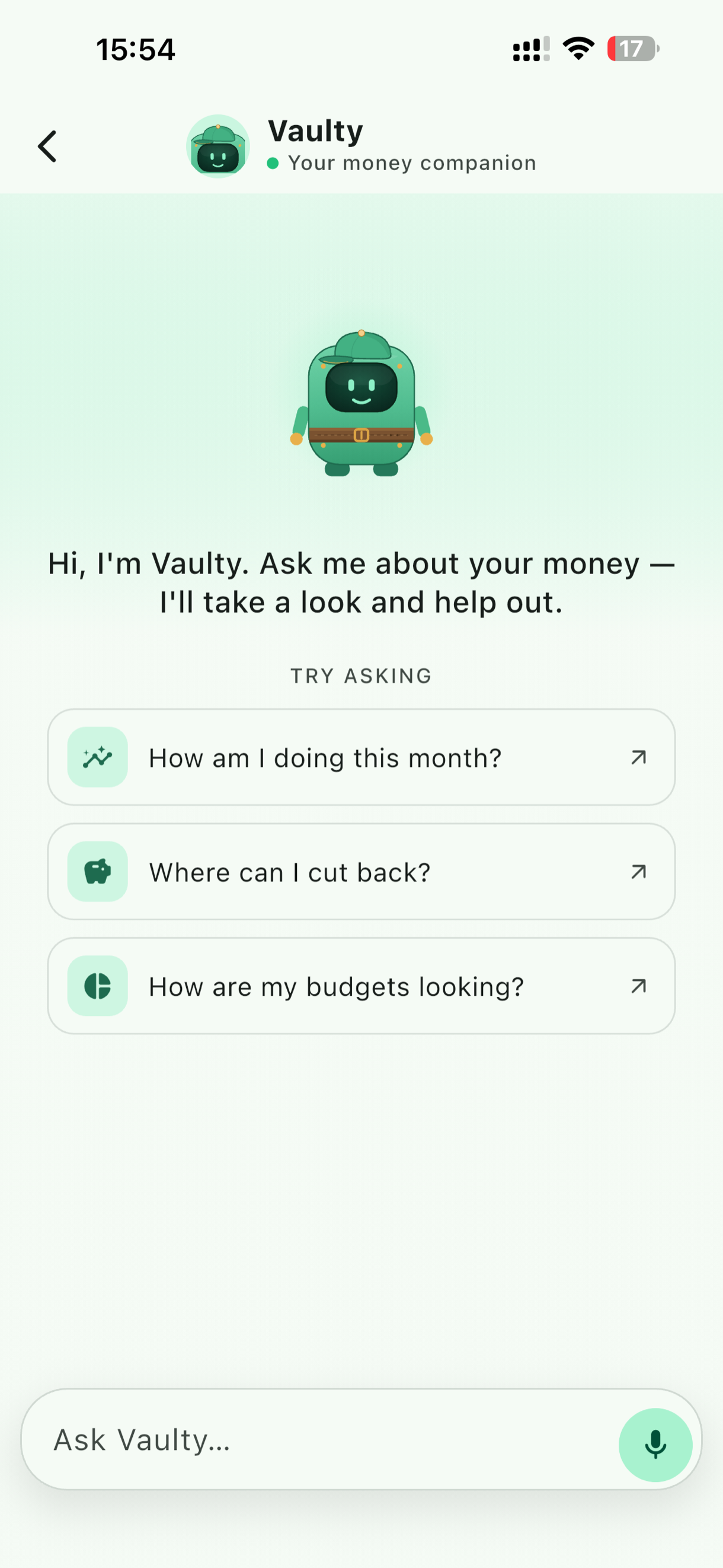 Chat with Vaulty, your money companion