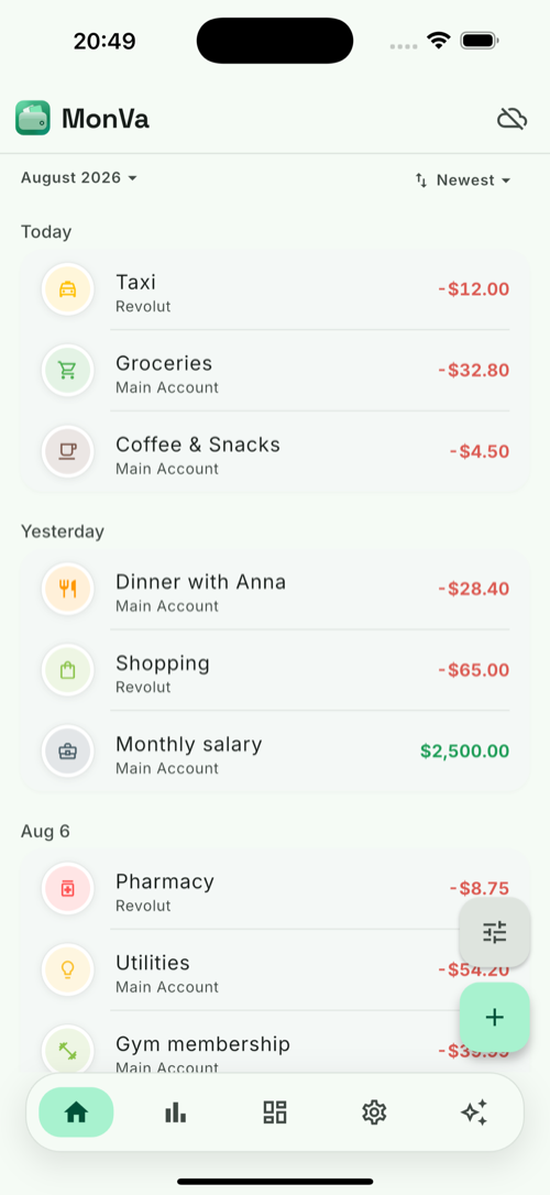 MonVa home screen