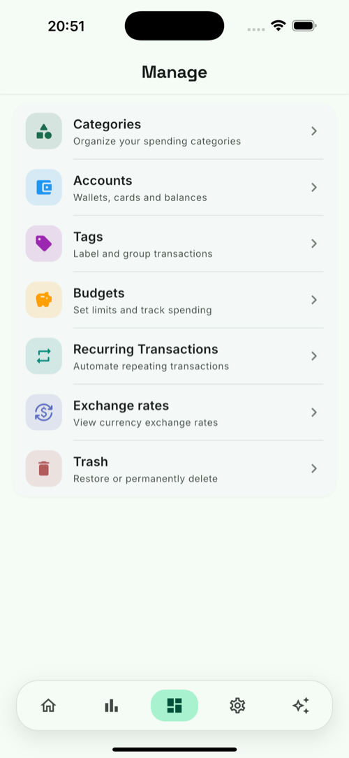 Manage budgets and accounts