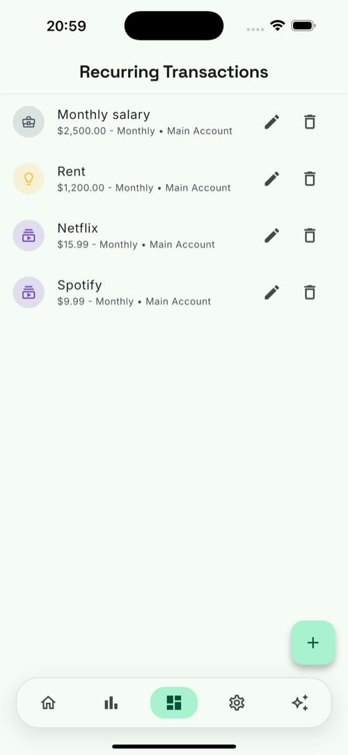 Recurring transaction rules — rent, salary, subscriptions