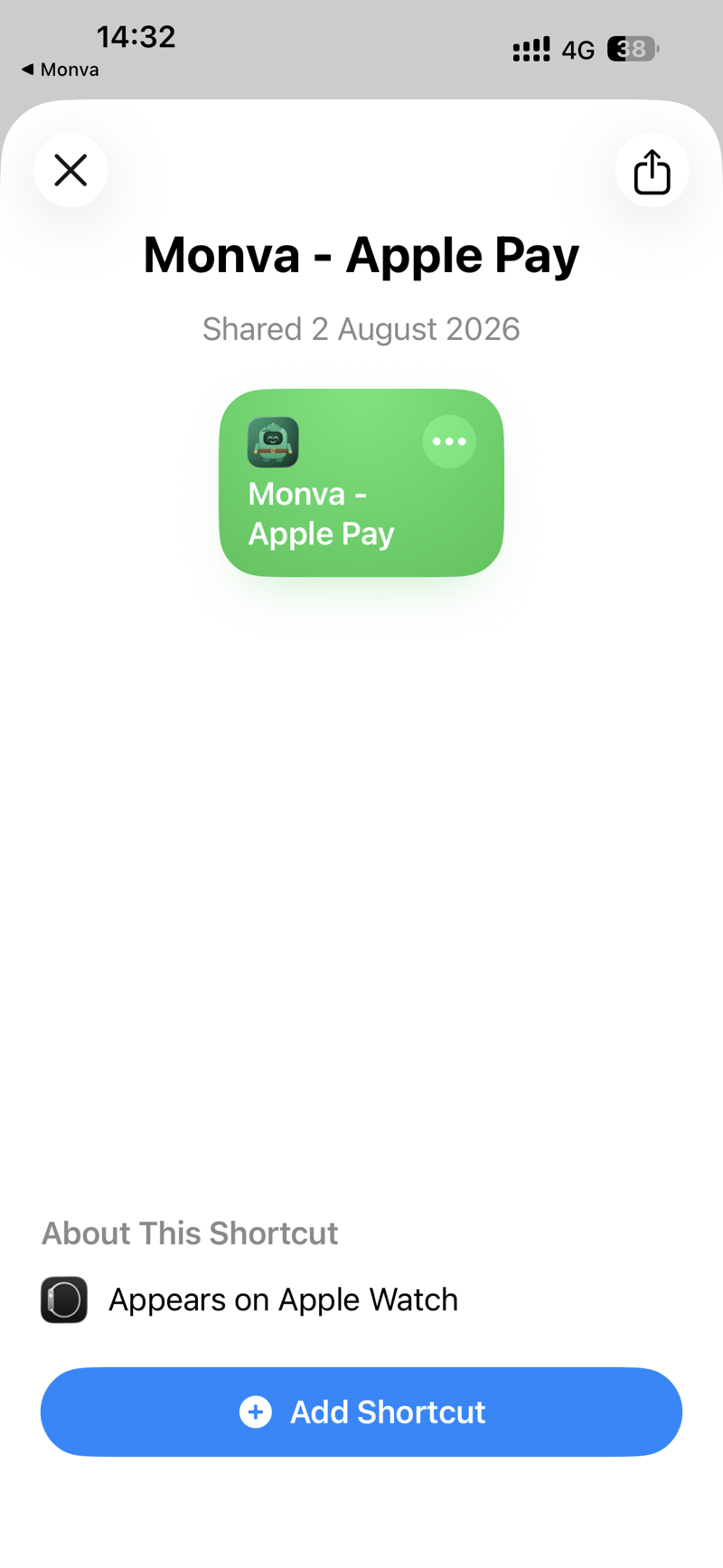 Import the Monva - Apple Pay shortcut