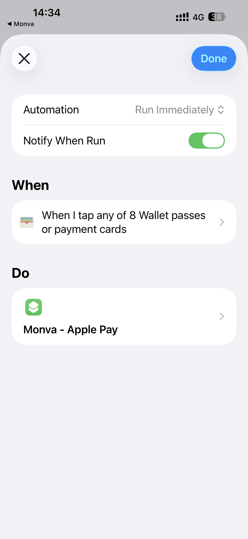 Run Immediately + Monva - Apple Pay action